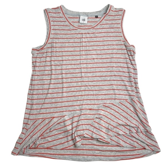 Cabi Stripe Ruffle Tank Top 5331 Orange and Grey Size Small - Picture 1 of 4